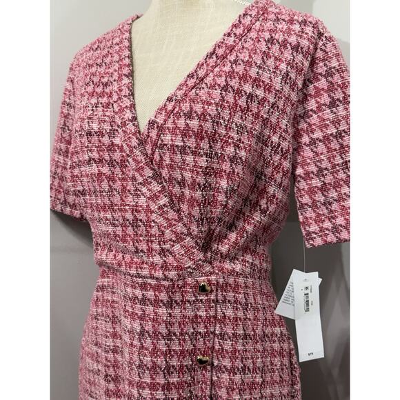 NEW London Times Short Sleeve Bouclé Faux-Wrap Dress Executive Houndstooth Sz 6 - Picture 2 of 2